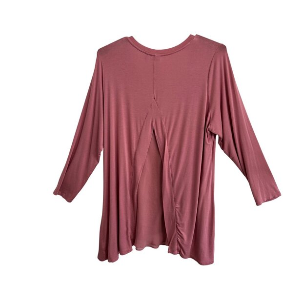 LOGO by Lori Goldstein 3X Knit Top with Chiffon Back Inset & Pockets Boho Casual - Picture 2 of 11